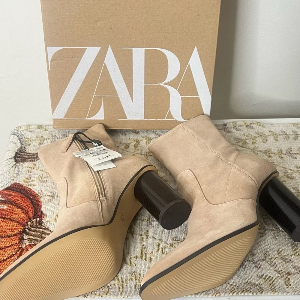 Zara Tan Suede Ankle Boots - Picture 9 of 13